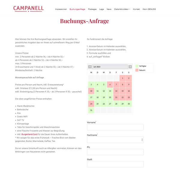 Referenz CAMPANELL - Das Ferienhaus im Blaufränkischland Webdesign SEO E-Commerce