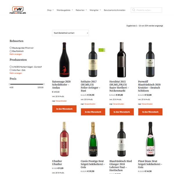 Referenz netwine.at Webdesign SEO E-Commerce